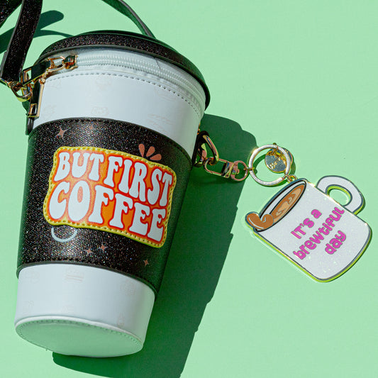 Glitter Metal Keychain - Coffee Mug